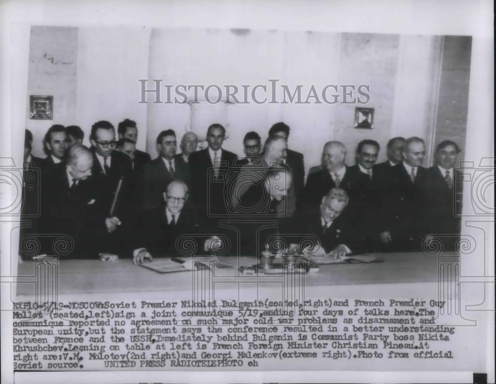 1956 Press Photo Soviet Premier Nikolai Bulganin, French Premier Guy Mollet - Historic Images