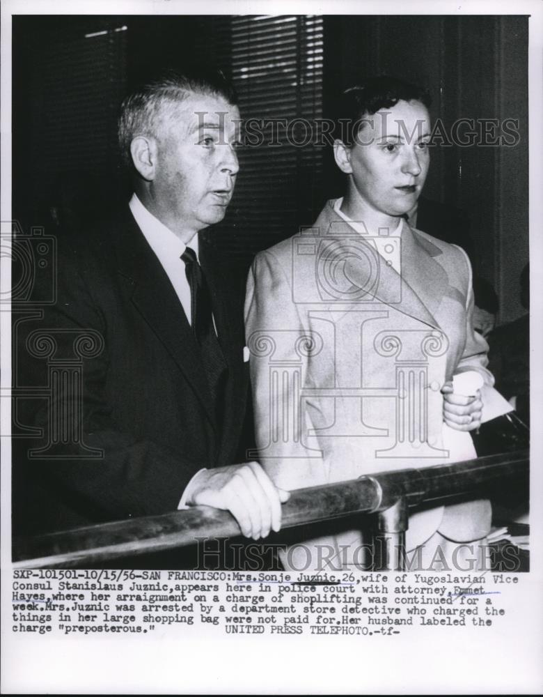 1956 Press Photo Mrs. Sonje Juznic with her attorney - neb89533 - Historic Images