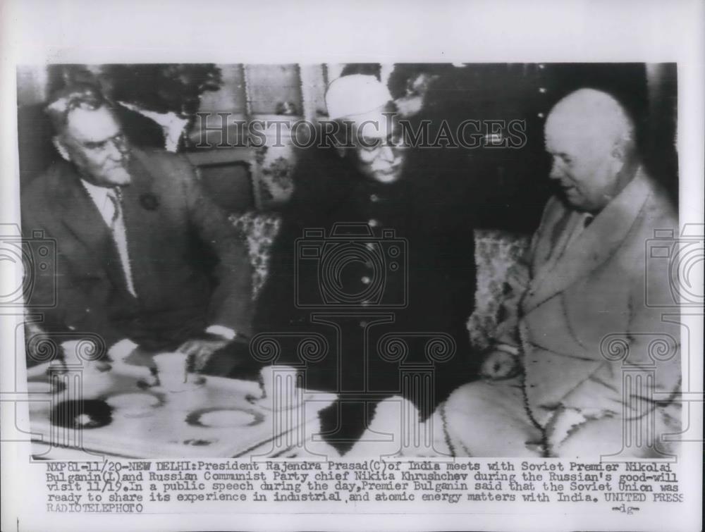 1955 Press Photo Soviet Premier Nikolai Bulganin &amp; Communist Party Chief Khrushc - Historic Images