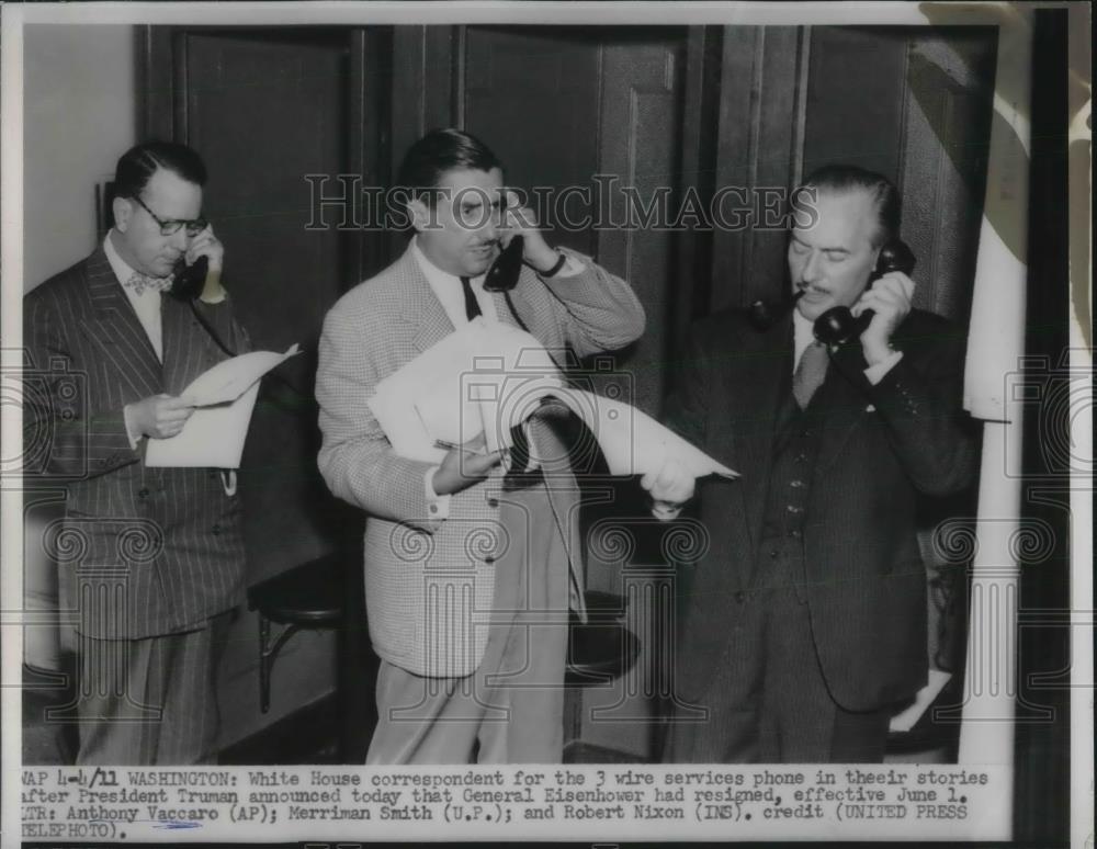 1952 Press Photo White House reporters Anthony Vaccaro, Merriman Smith, R. Nixon - Historic Images