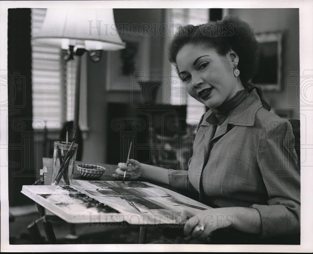 1952 Press Photo Lorraine Huber Preparing March of Dimes Campaign Poster - Historic Images