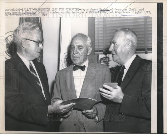 1957 Press Photo Mayor James Hamlon & Rep Joseph Carrigg at Pentagon - neb69548 - Historic Images