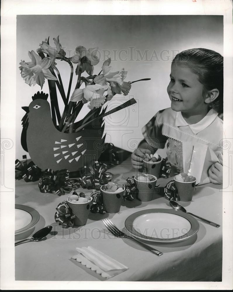 1957 Press Photo Easter party table decorations with lillies - neb71655 - Historic Images