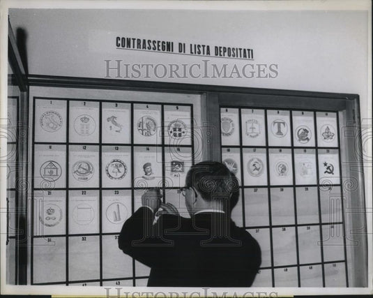 1968 Press Photo Official Ministry of Interior Puts up 24th Political Party Embl - Historic Images