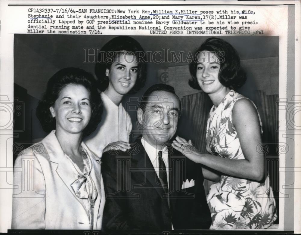 1964 Press Photo NY Rep Wm Miller & wife & daughters in San Francisco - Historic Images