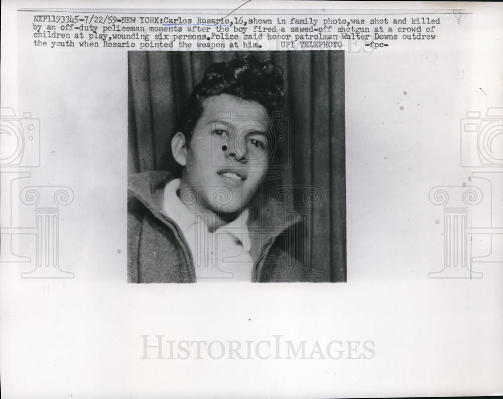 1959 Press Photo Carlos Rosario Shot &amp; Killed By Off Duty Police Officer - Historic Images