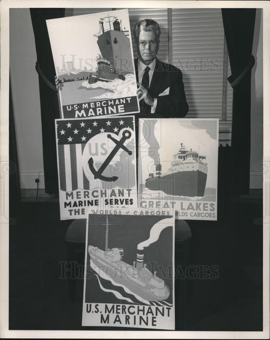 1959 Press Photo Man holding Army merchant signs - neb73065 - Historic Images