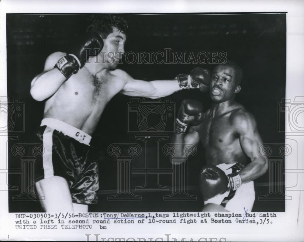 1956 Press Photo Tony DeMarco, Bud Smith, Boxing, Boston Garden - nes06348 - Historic Images