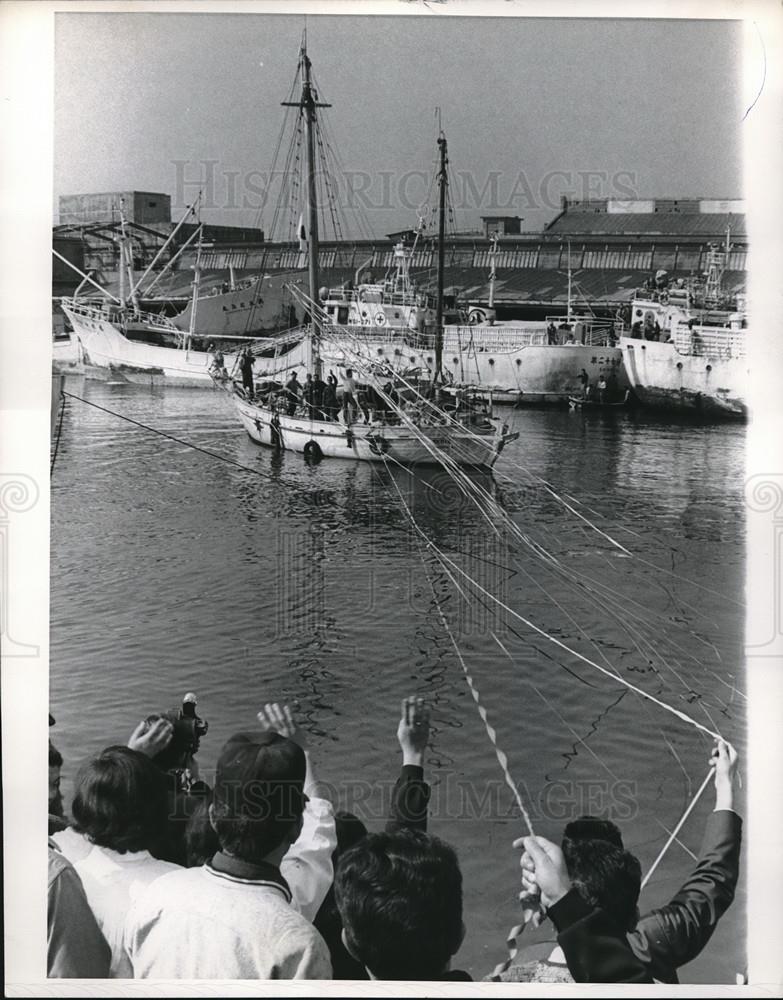 1967 Press Photo Yokahama, Japan Yacht Phoenix sails from harbor - neb70582 - Historic Images