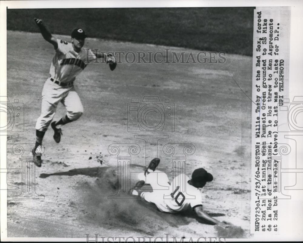 1960 Press Photo Willie Tasby, Boston Red Sox, Ken Aspromonte, Cleveland Indians - Historic Images