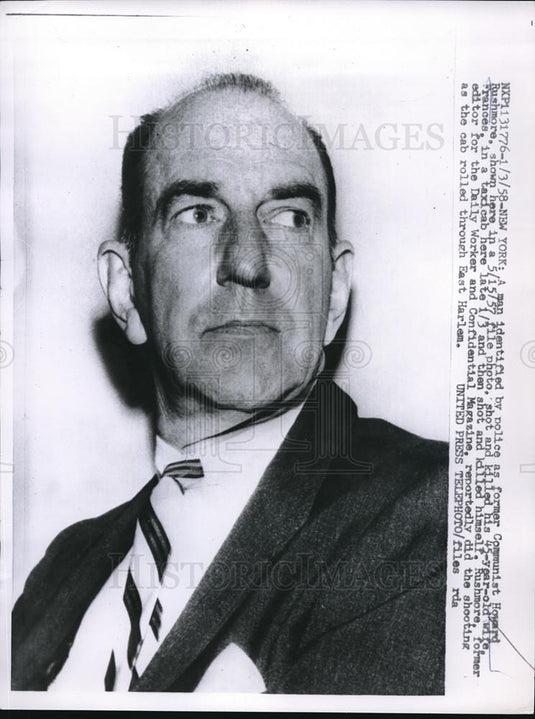 1958 Press Photo Former Communist Howard Rushmore Shot & Killed Wife Frances - Historic Images