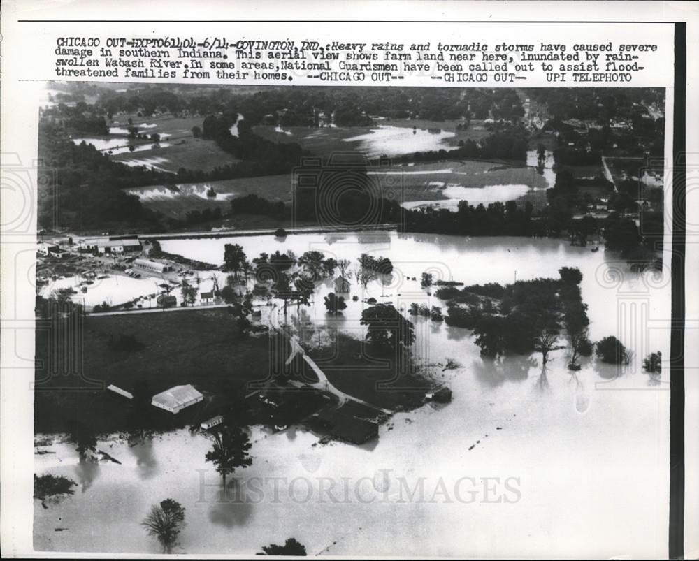 1958 Press Photo Heavy Rains &amp; Tornadoes Cause Sever Damage Convington Indiana - Historic Images