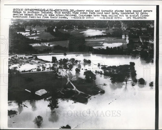 1958 Press Photo Heavy Rains & Tornadoes Cause Sever Damage Convington Indiana - Historic Images
