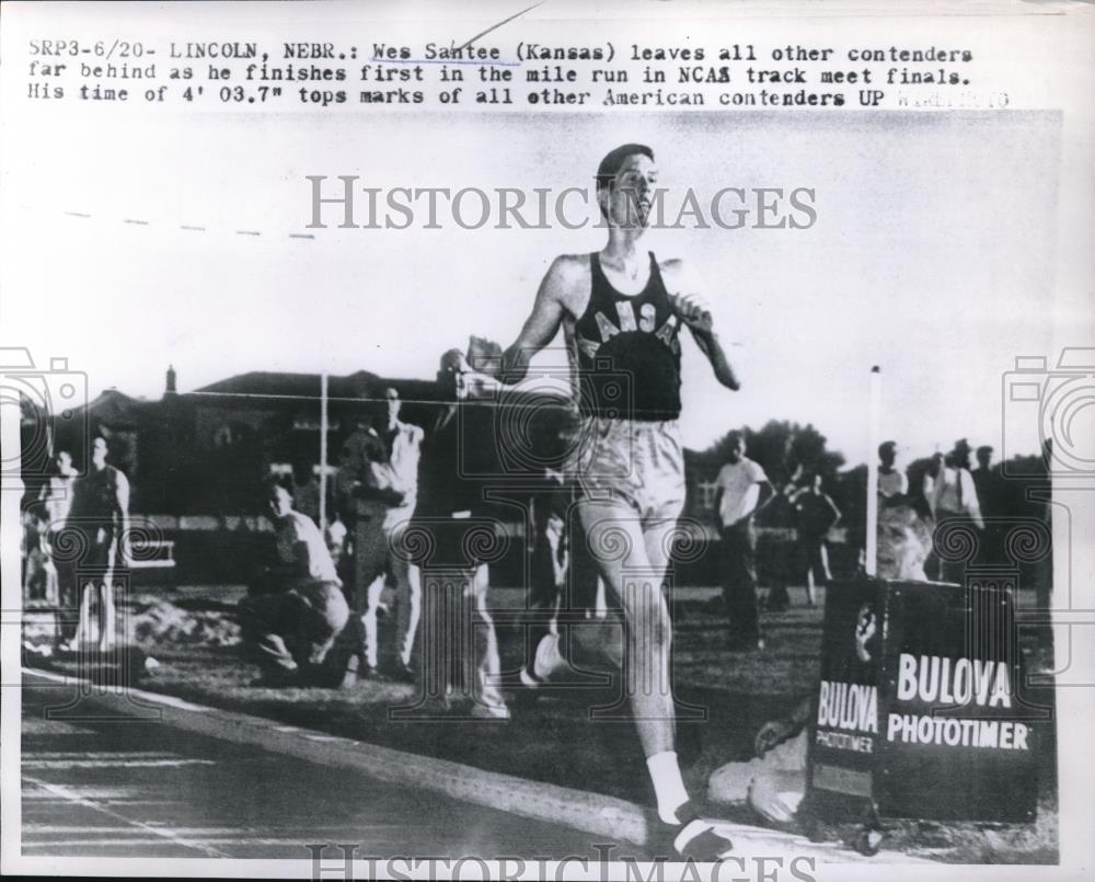 1953 Press Photo Winner Wes Santee NCAA Track Meet Mile Run, Lincoln, Nebraska - Historic Images