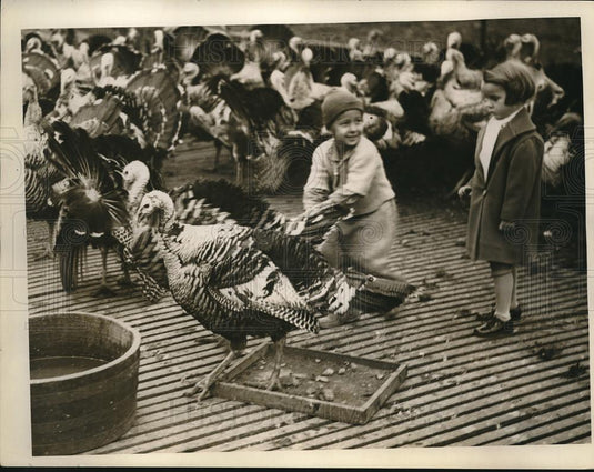 1934 Press Photo Children Run With Turkeys - neb71402 - Historic Images
