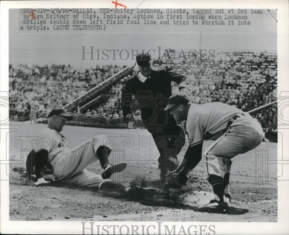 1950 Press Photo Whitey Lockman, New York Giants, Ken Keltner, Cleveland Indians - Historic Images