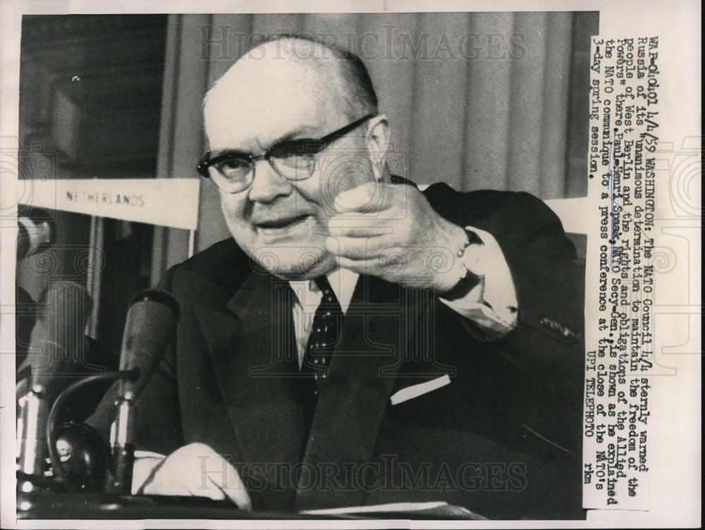 1959 Press Photo Secretary General NATO Council Paul-Henri Spaak - neb73341 - Historic Images