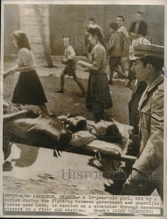 1947 Press Photo Amyndeon, Greece girl wounded by guerilla fighting - neb73766 - Historic Images