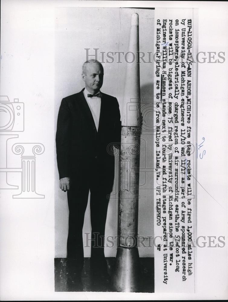 1959 Press Photo University of Michigan engineer William Hansen will shoot off - Historic Images