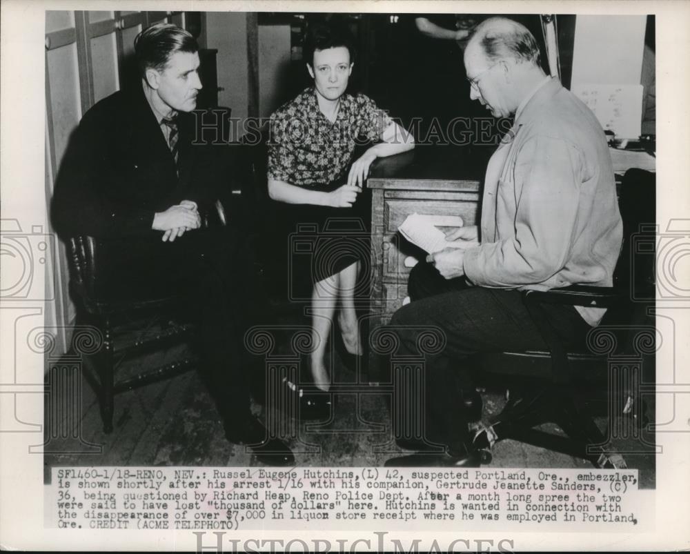 1949 Press Photo Russel Hutchins Arrestd in Reno, NV, for Emblzzling - neb93901 - Historic Images