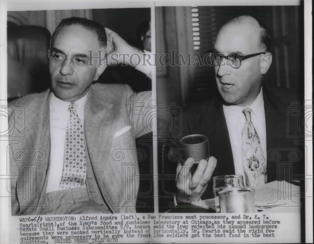 1953 Press Photo Alfred Ansara Dr KT Swartz Senate Military Food Committee - Historic Images