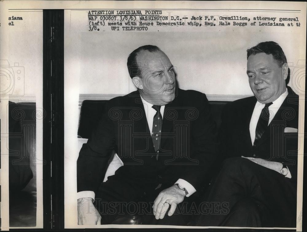 1963 Press Photo D.C. Jack Gremillion &amp; Dem whip Rep. Hale Boggs - Historic Images