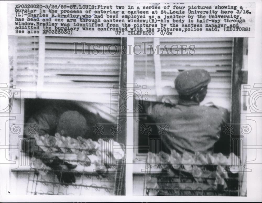 1959 Press Photo Charles R. Bradley Burglarizes Canteen at St. Louis University - Historic Images