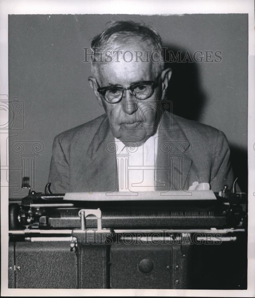 1957 Press Photo Johnson and Typewriter - neb93271 - Historic Images