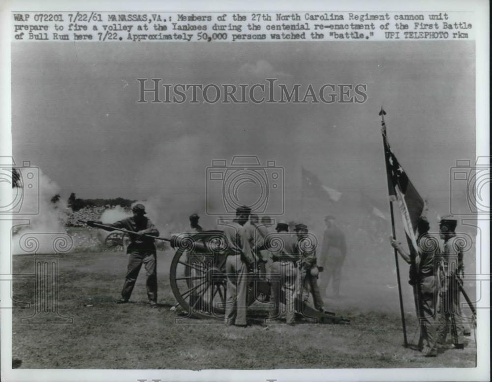 1961 Press Photo Reenactment of the First Battle of Manassas in Manassas Va - Historic Images