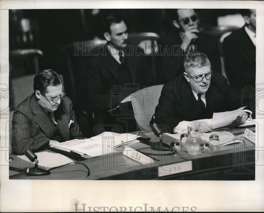 1946 Press Photo UN Security Council Herbert Evatt &amp; American Delegate Johnson - Historic Images