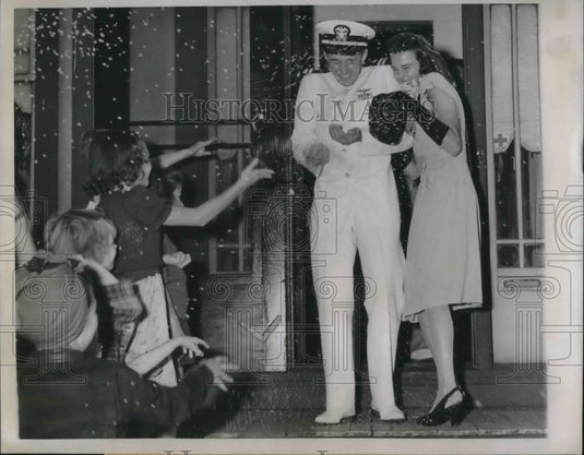 1944 Press Photo East Chicago Indiana Alex Kathryn Horn Sailor Wedding - Historic Images