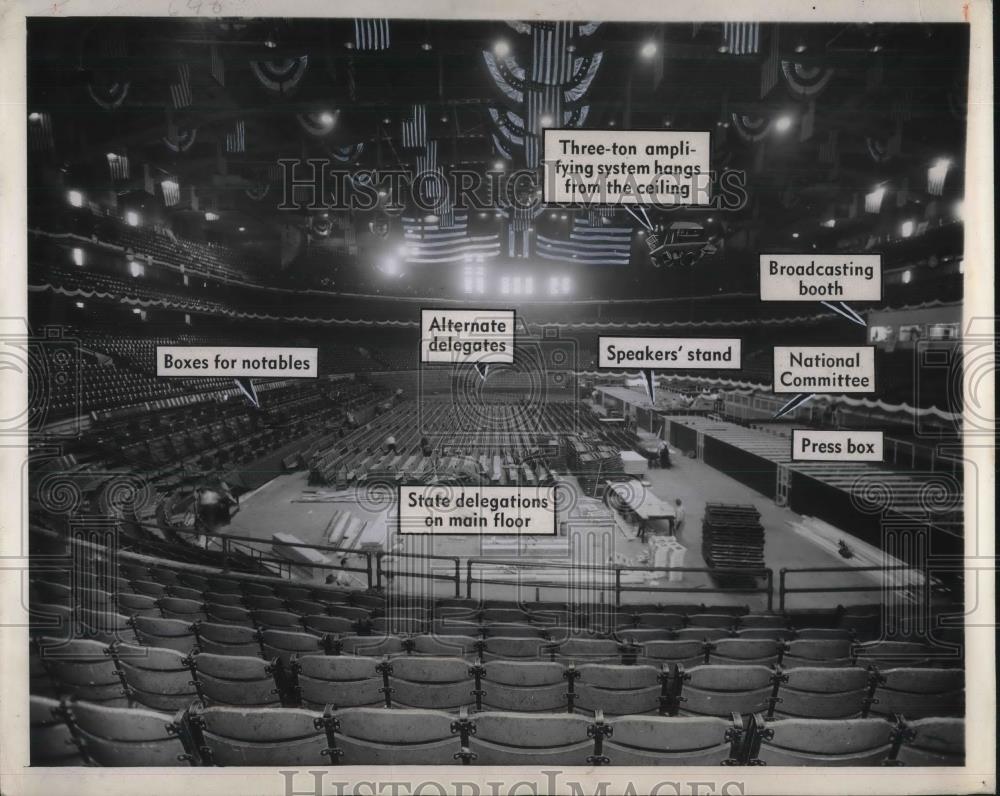 1944 Press Photo diagram of the GOP National Convention in Chicago Stadium - Historic Images