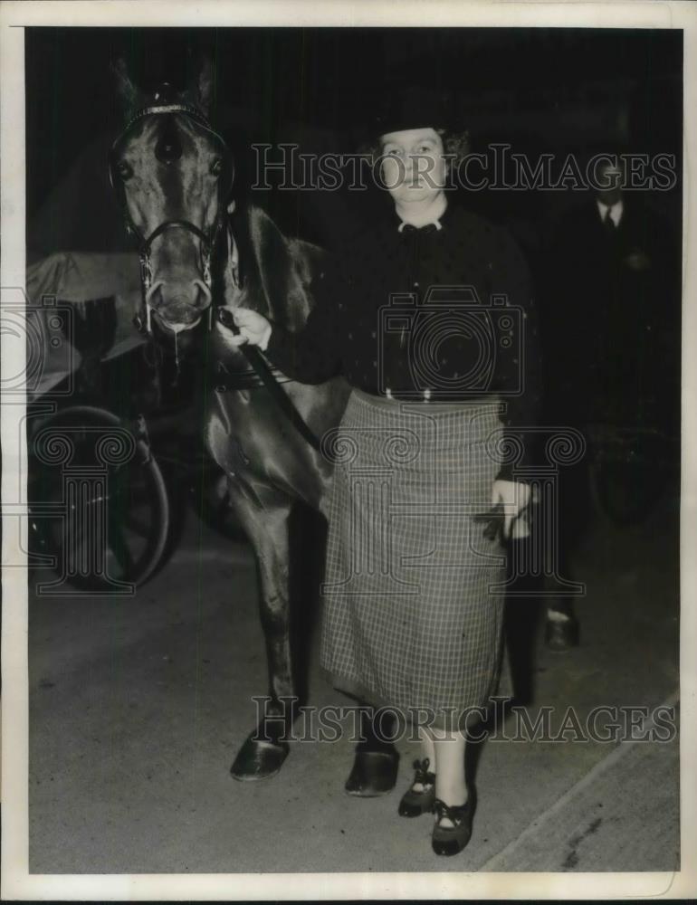 1936 Press Photo Mrs J Macy Willetts in novice class of harness ponies at NYC - Historic Images