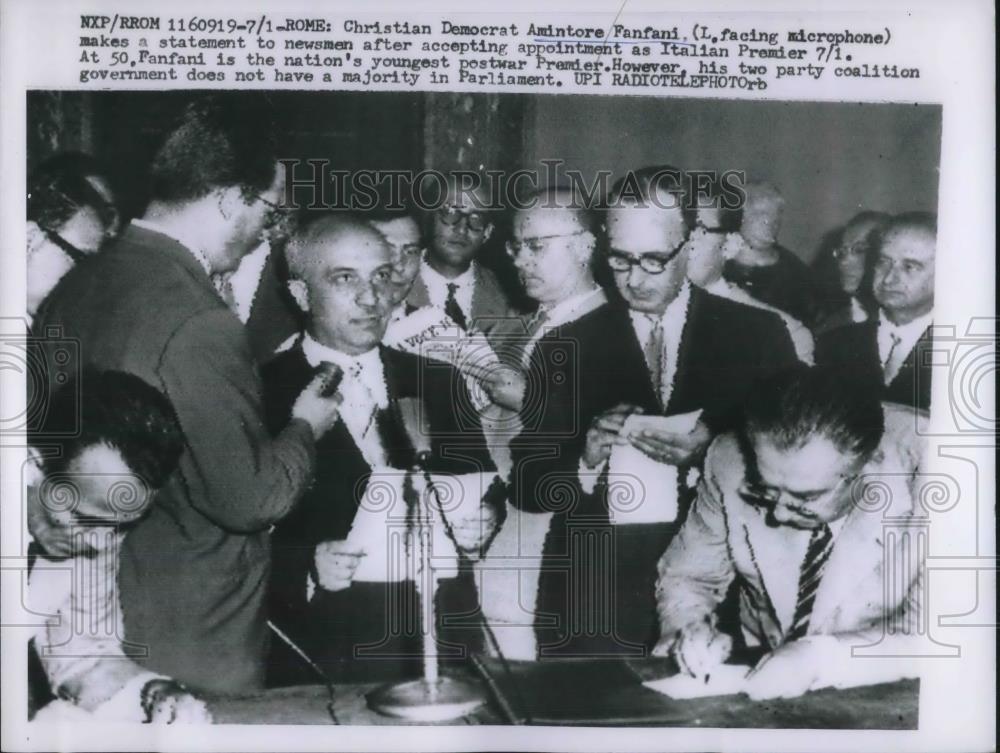 1956 Press Photo Christian Democrat Amintore fanfani Italian Premier - nec02416 - Historic Images