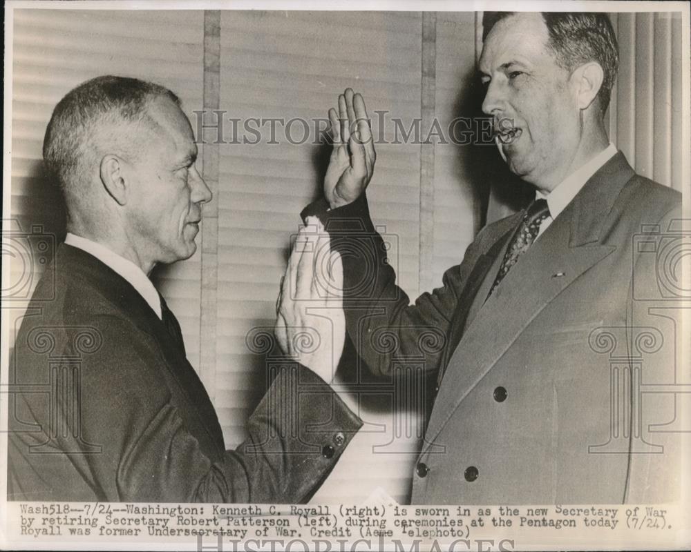 1947 Press Photo Kenneth Royall Sworn in as Secretary of War by Retiring Secreta - Historic Images