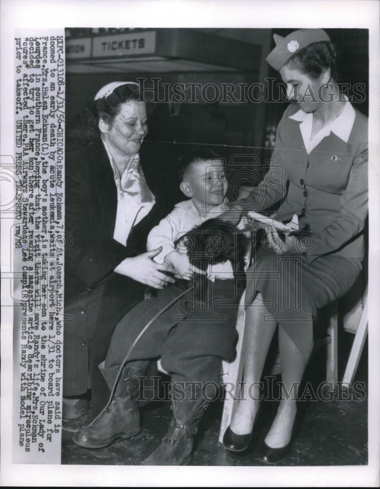 1956 Press Photo young victim of Leukemia heads to Lourdes Shrine in France - Historic Images