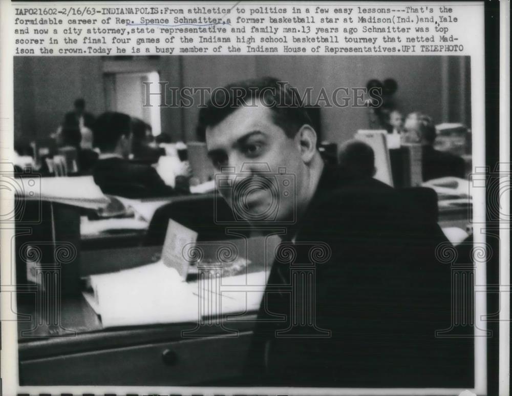 1963 Press Photo Indiana State Representative Spence Schnaitter - Historic Images