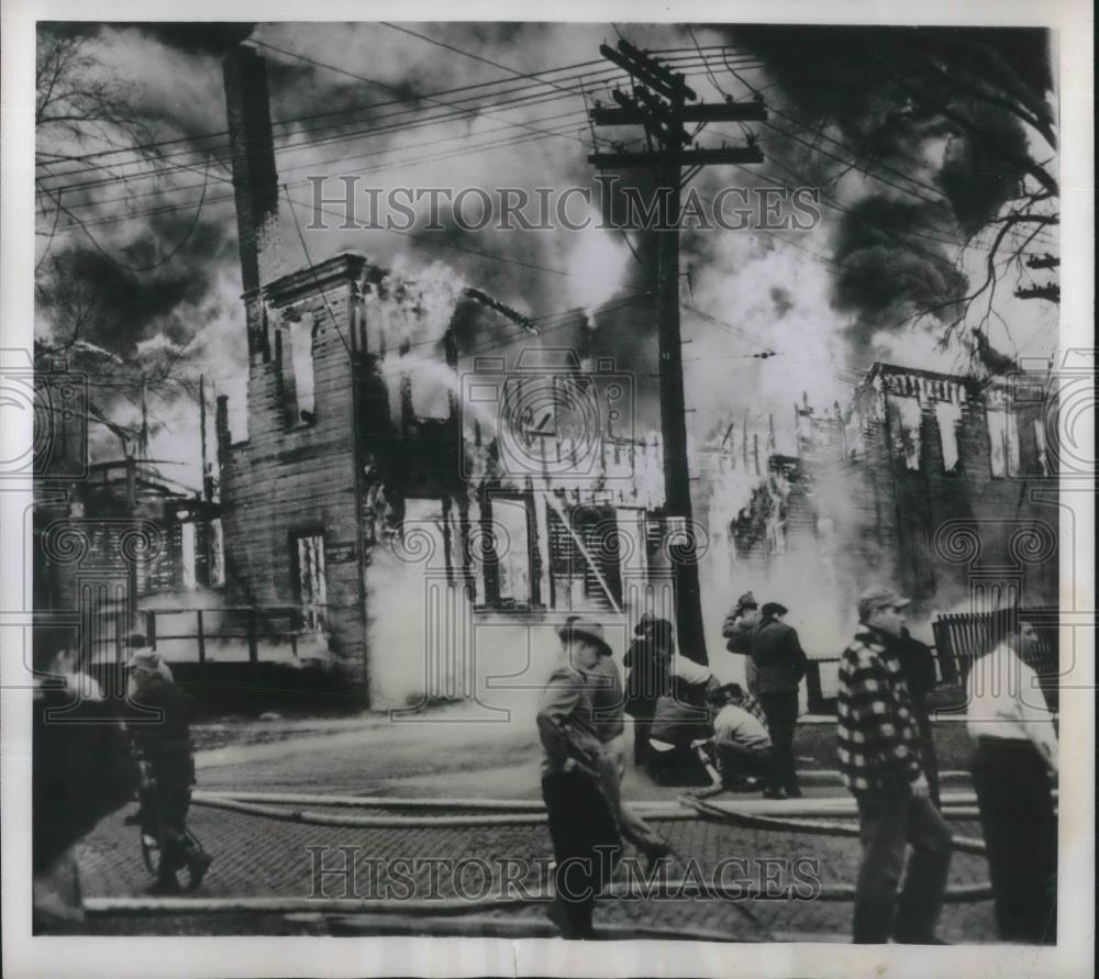 1951 Press Photo Fire at Production Engineering and Manufacturing Corp. - Historic Images