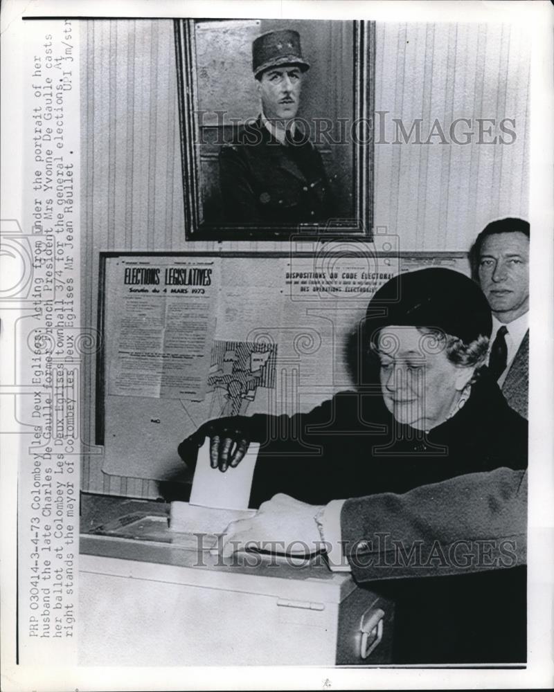 1973 Press Photo Mrs. Yvonne de Gaulle, wife of the late Charles de Gaulle - Historic Images