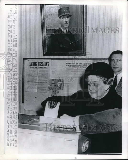 1973 Press Photo Mrs. Yvonne de Gaulle, wife of the late Charles de Gaulle - Historic Images