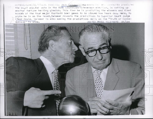 1957 Press Photo La, Cal. Jack Swimmer, mentalists & Judge Elmer Doyle - Historic Images