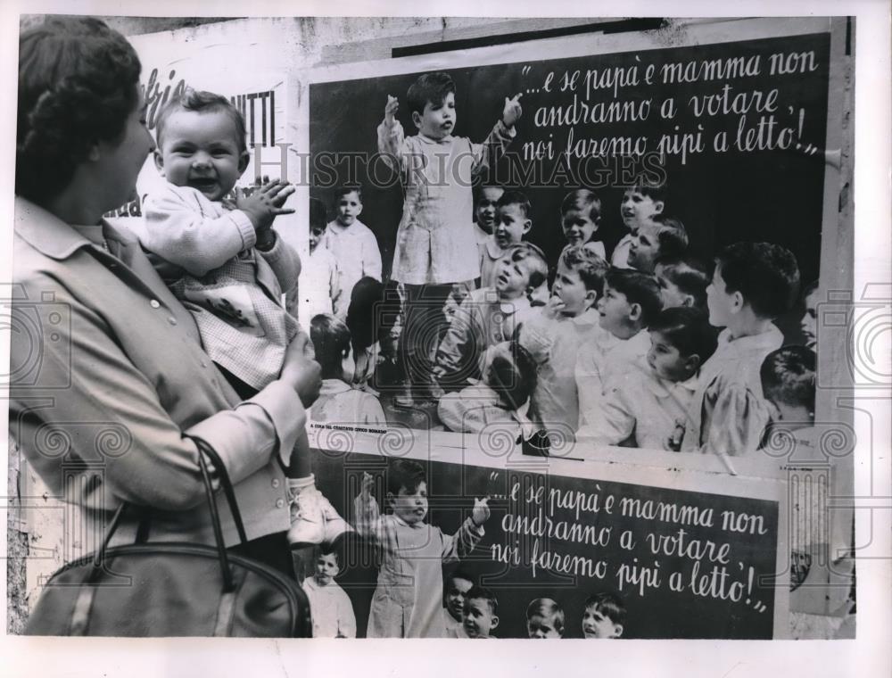 1952 Press Photo Baby Applauds at Italian Election Poster - nec08133 - Historic Images