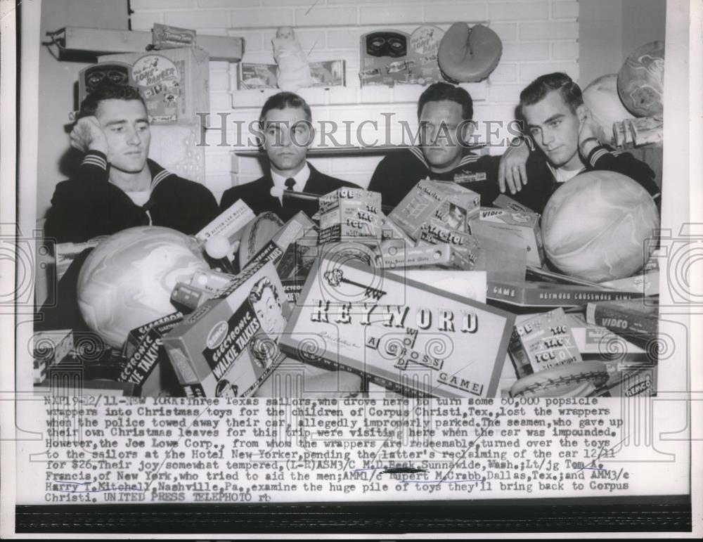 1955 Press Photo NYC, Sailors MD Beck,Lt TA Francis,R Crabb,HT Mitchell - Historic Images