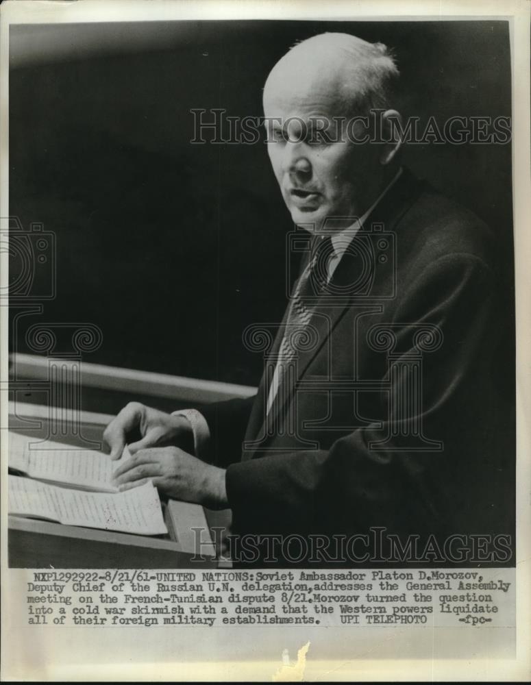 1961 Press Photo Soviet Ambassador Platon Morozov Deputy Chief - nec07786 - Historic Images