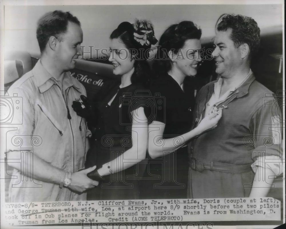 1947 Press Photo Teterboro, NJ Cliffoerd Evans Jr, wife, geo Truman &amp; wife - Historic Images