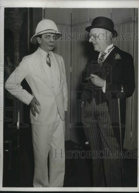 1933 Press Photo Woth Colwell As Teddy Roosevelt & Julian Mason as Al Smith - Historic Images