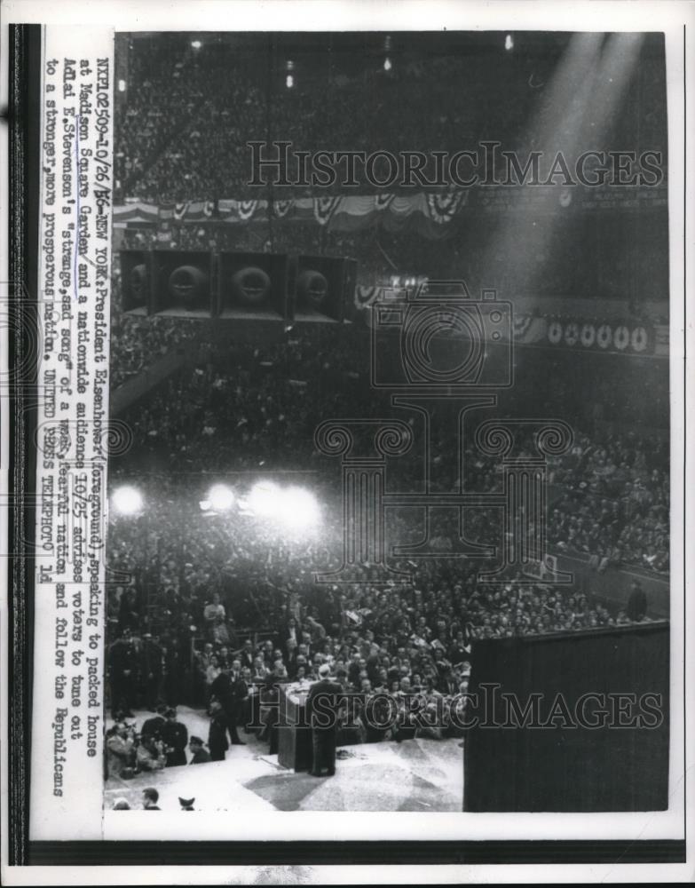 1956 Press Photo President Eisenhower speaks at the Madison Square Garden - Historic Images