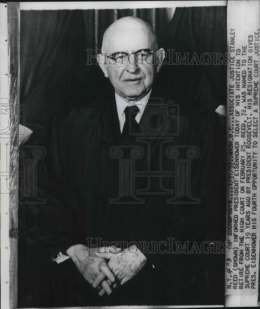 1957 Press Photo Associate Justice Stanley Reed - Historic Images