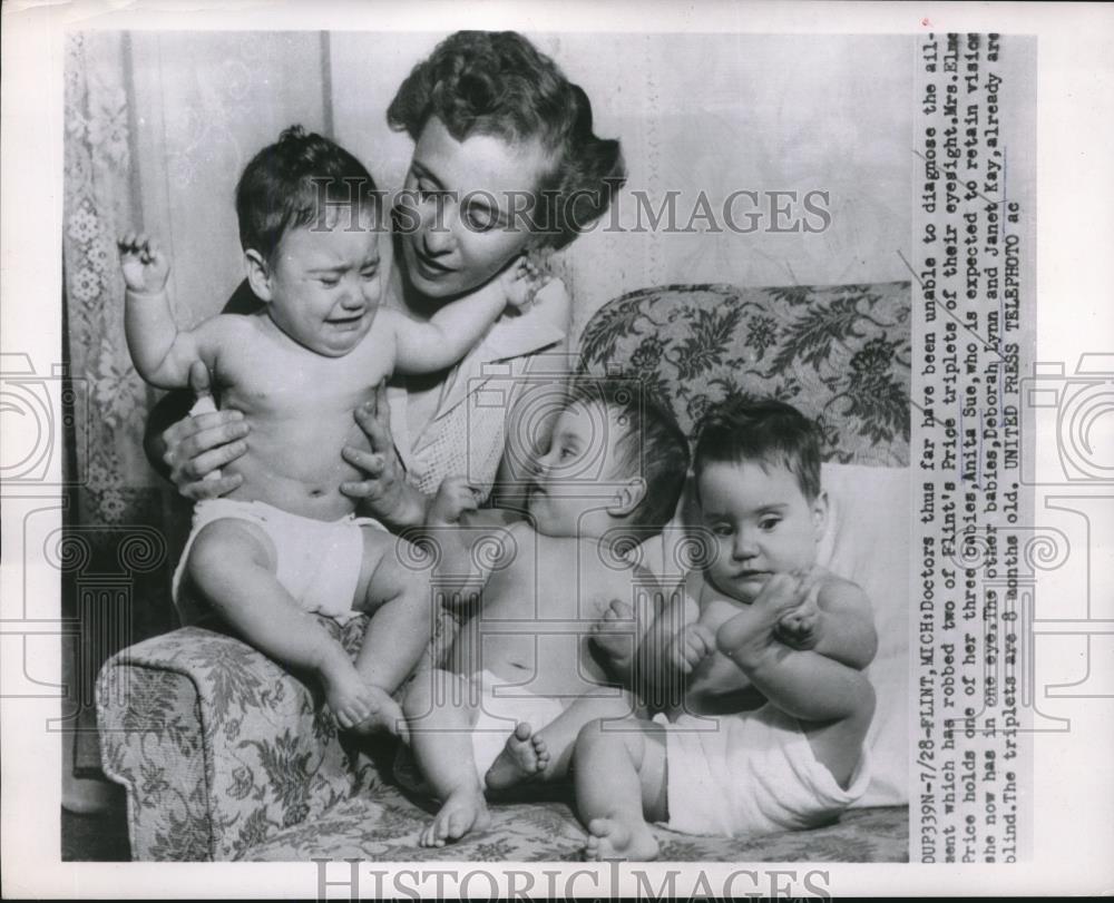 1954 Press Photo 2 of Flint&#39;s Price 8 month old triplets lost eyesight - Historic Images