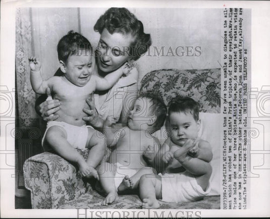 1954 Press Photo 2 of Flint's Price 8 month old triplets lost eyesight - Historic Images